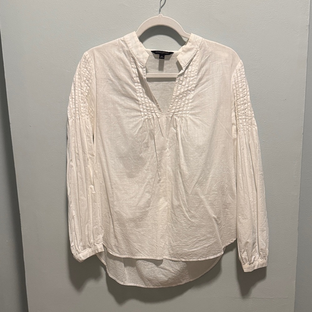 Banana Republic Cream Pintuck V-Neck Tunic Blouse